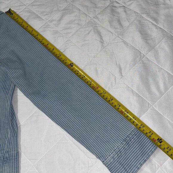 LOFT NWT Striped Denim Jean Jacket Medium Blue White Utility Button Front - Picture 12 of 14